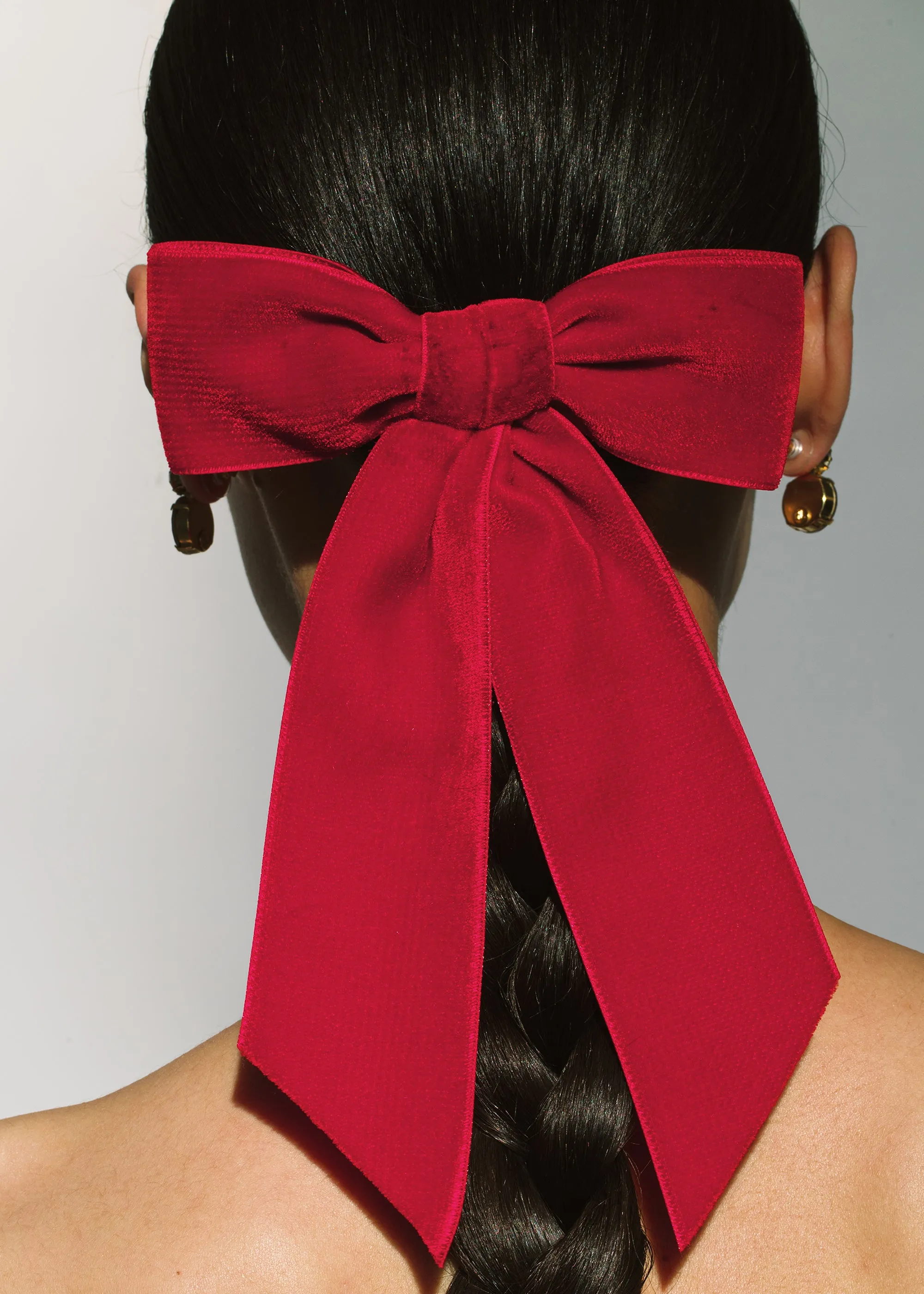 Wide Velvet Bow Barrette -- Rouge