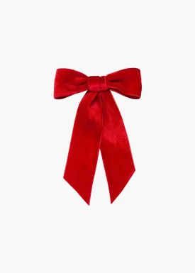 Wide Velvet Bow Barrette -- Rouge