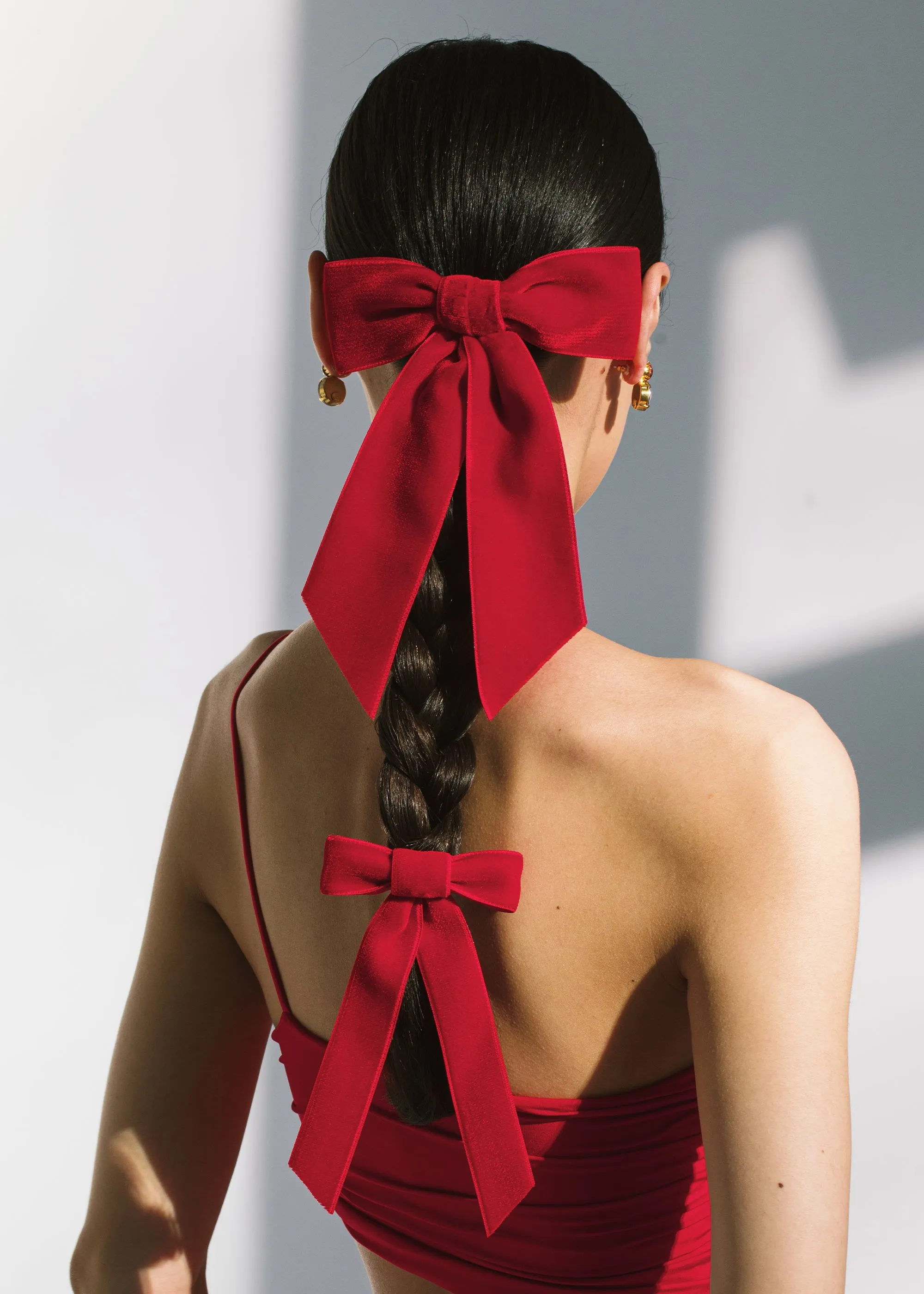 Wide Velvet Bow Barrette -- Rouge